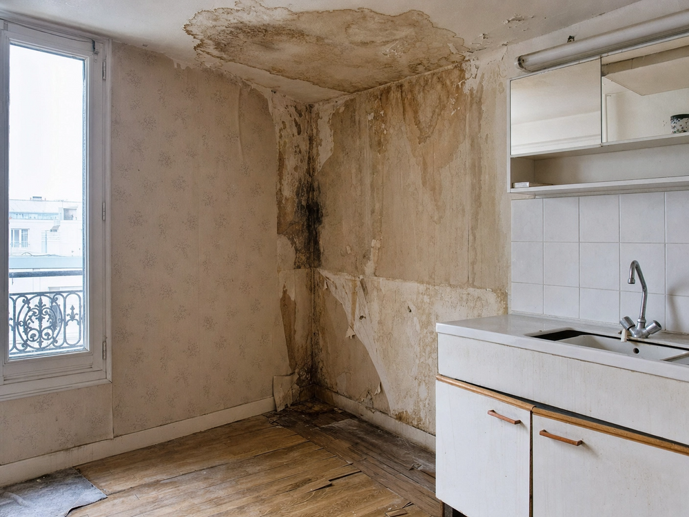 Séchage puis assainissement après un dégât des eaux dú à une fuite a l'étage supérieur, appartement situé à Montpellier